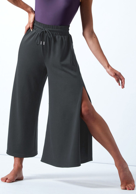 Move Dance Elena Wide Leg Cropped Jersey Pants Charcoal Front [Grey]