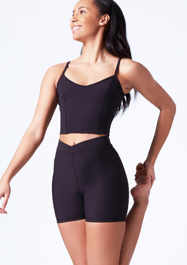 Top corto con scollo a V, bretelle sottili e motivo a zig-zag Mirella Negro Delante [Negro]