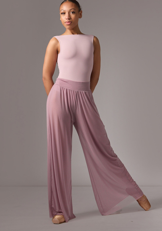 Pantaloni lunghi in tessuto trasparente a rete Grace Move Dance Malva francese Front [Rosa]