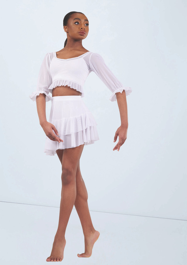 Weissman Mesh Ruffle Hem Skirt Bianco 0071 [Bianco]