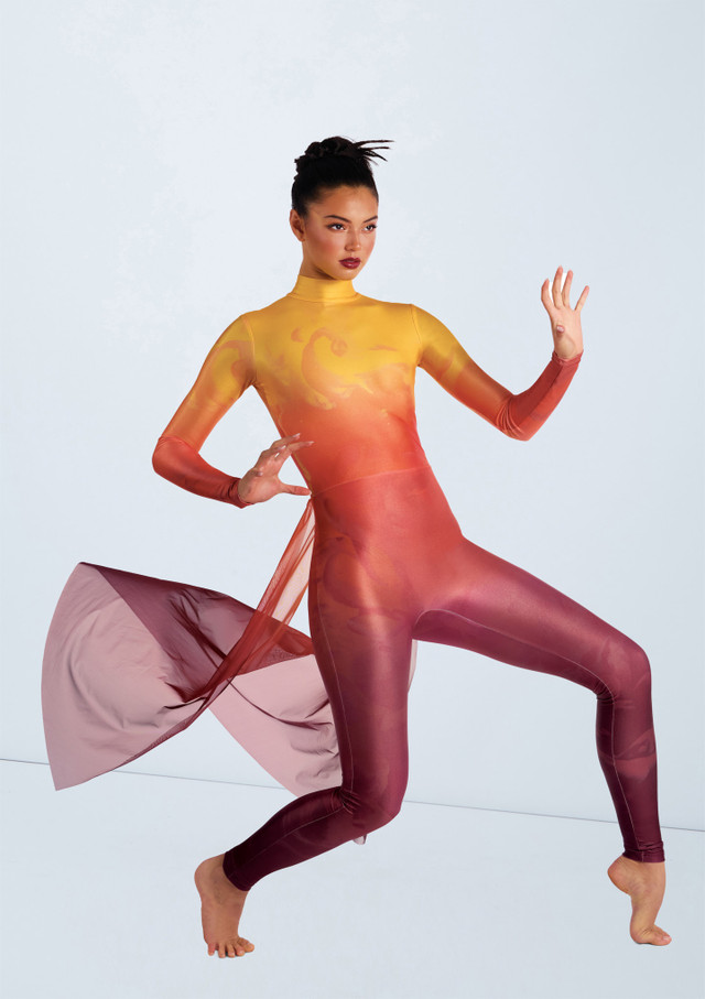 Weissman Printed Back Panel Unitard Fading Fire 8 [Arancione]