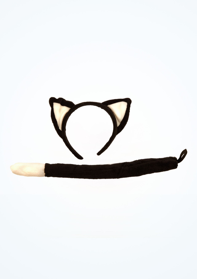 Juego de Orejas y Cola de Gato Negro Delante [Negro]