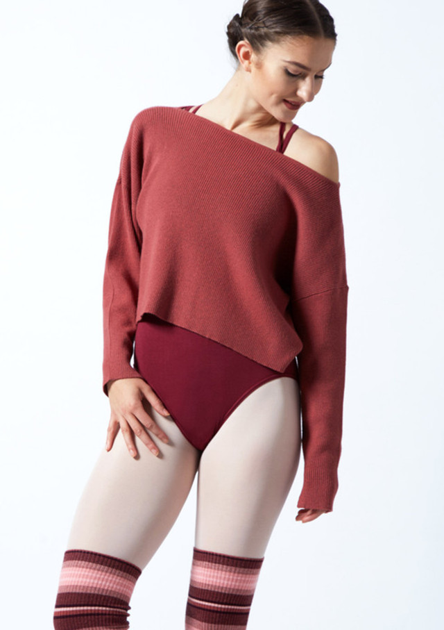 Felpa da danza stile corto lavorata a maglia a costine Charm Move Dance Rosa Front [Rosa]