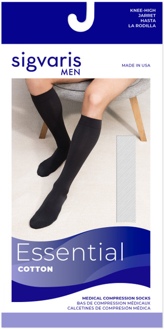 Sigvaris Men's Essential Cotton Ribbed Knee High Socks w/ Grip Top  20-30mmHg - Compression Health