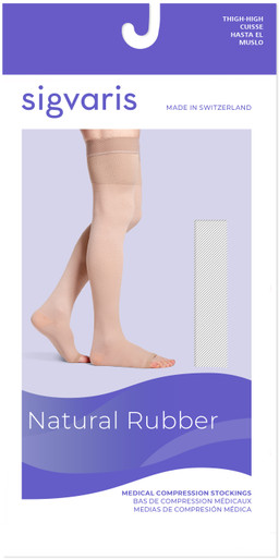 Sigvaris Natural Rubber Thigh High W/ Grip Top, Open Toe 40-50mmHg