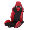 Universal Fully Adjustable Reclining Bucket Racing Seat - Custom Red PU Leather with Contrast Black Suede Center (Includes Seat Sliders)