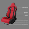 Universal Fully Adjustable Reclining Bucket Racing Seat - Two-Tone Black & Red Suede Upholstery (Driver Side Configuration with Sliders)