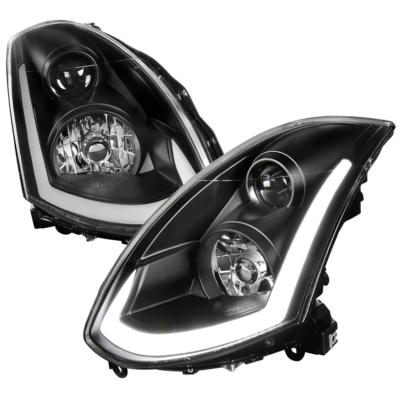 2003-2007 Infiniti G35 Coupe Switchback Sequential LED Bar Projector  Headlights - Matte Black/Clear Lens - DynamikUSA