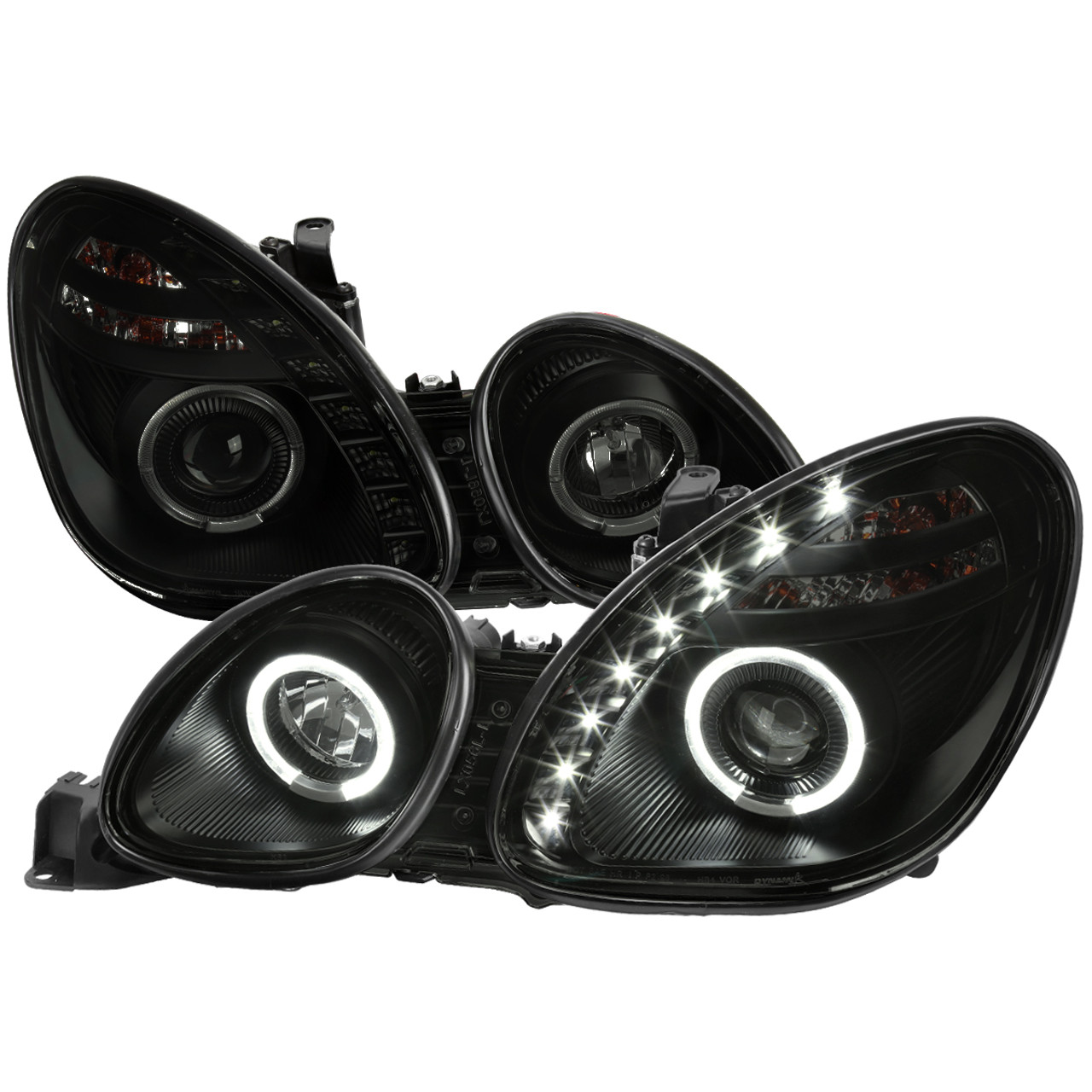 1998-2005 Lexus GS300/GS400/GS430 Halo Projector Headlights w/ SMD LED  Light Strip - Matte Black/Smoke Lens