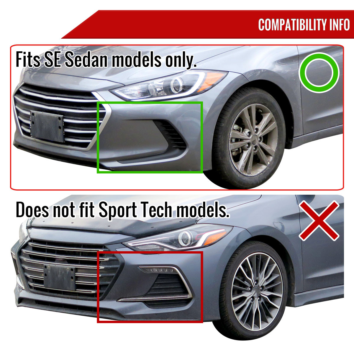 2017-2018 Hyundai Elantra Glossy Black Polypropylene 3PC Bumper