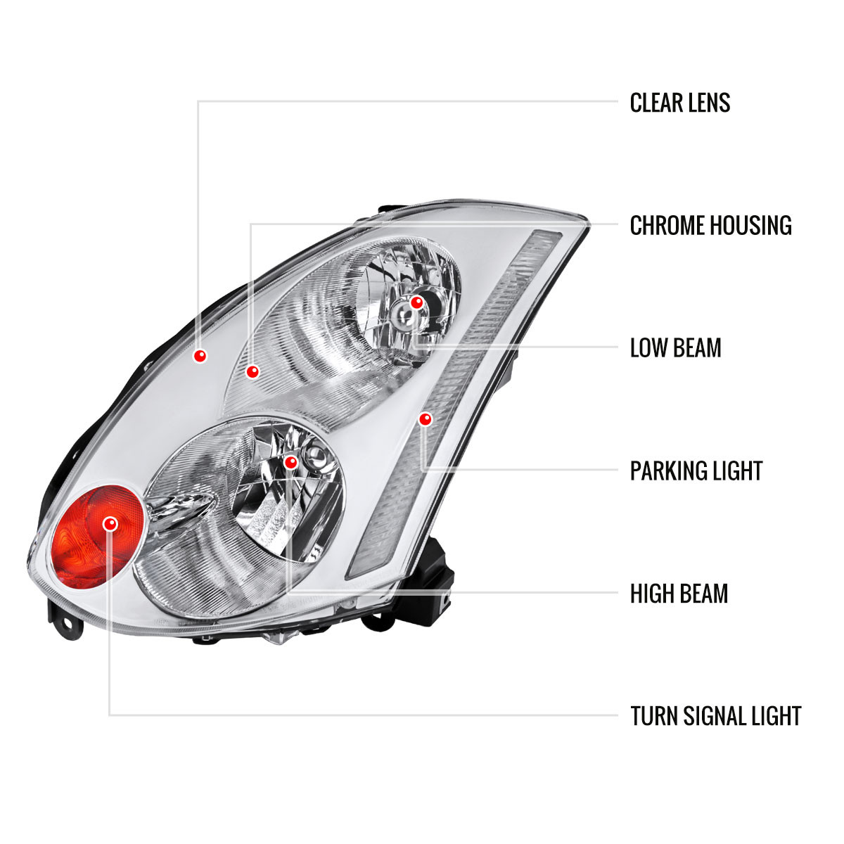 2003-2005 Infiniti G35 Coupe Factory Style Headlights (Chrome
