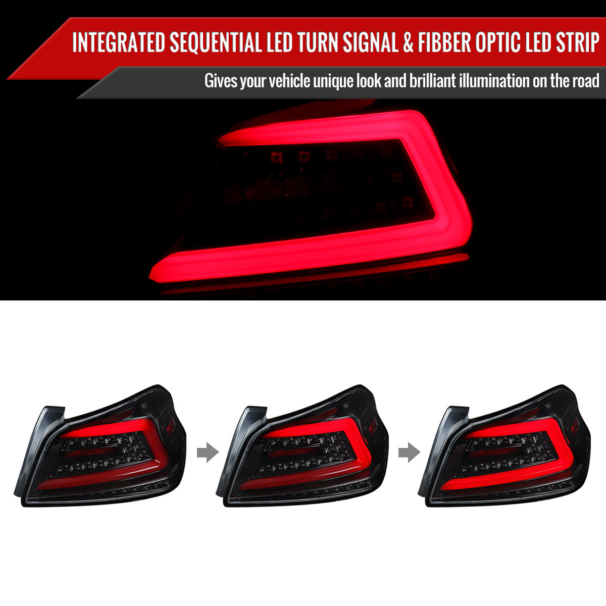 2015-2021 Subaru WRX Sequential Red Bar LED Tail Lights (Jet Black