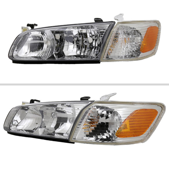 2000-2001 Toyota Camry Factory Style Headlights w/ Amber Reflectors (Chrome Housing/Clear Lens)