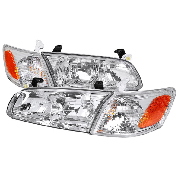 2000-2001 Toyota Camry Factory Style Headlights w/ Amber Reflectors (Chrome Housing/Clear Lens)