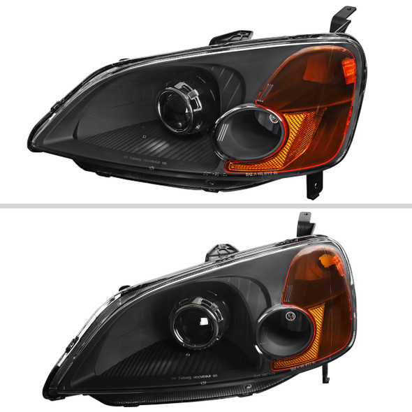 2001-2003 Honda Civic Retro Style Projector Headlights - Matte Black/Clear Lens