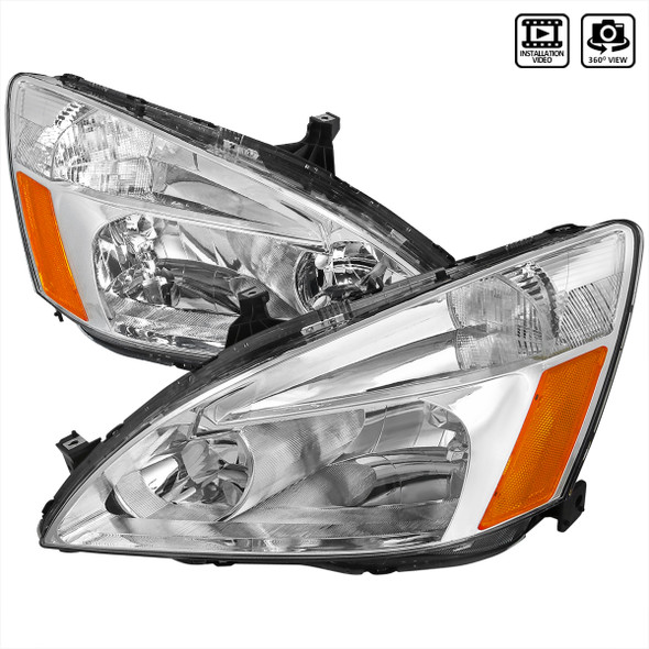 2003-2007 Honda Accord Factory Style Headlights - Chrome/Clear Lens