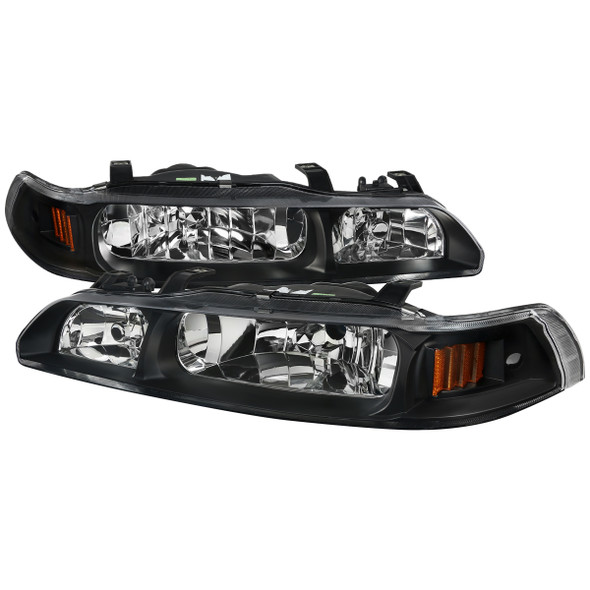 1990-1993 Acura Integra Factory Style Crystal Headlights w/ Amber Reflectors (Matte Black Housing/Clear Lens)