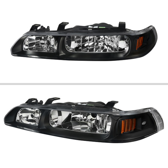 1990-1993 Acura Integra Factory Style Crystal Headlights w/ Amber Reflectors (Matte Black Housing/Clear Lens)
