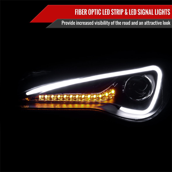 2013-2016 Scion FRS Projector Headlights w/ LED Strip & Turn Signal Lights (Matte Black Housing/Clear Lens)