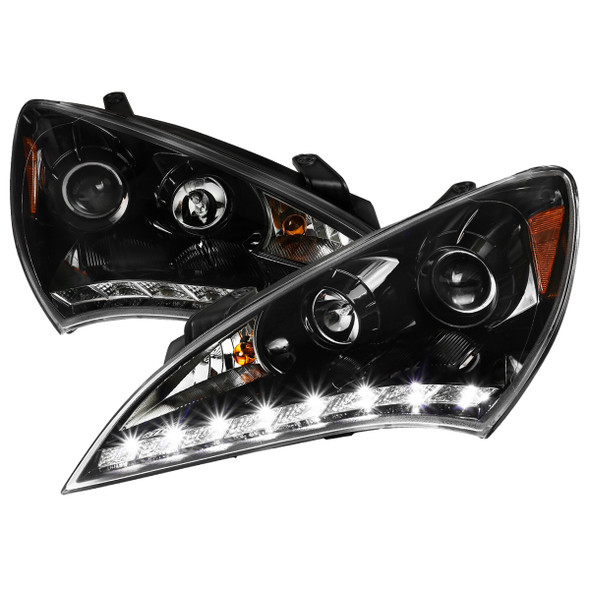 2010-2012 Hyundai Genesis Coupe Projector Headlights w/ SMD LED Light Strip (Jet Black Housing/Clear Lens)