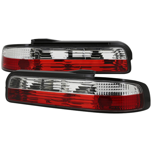 1989-1994 Nissan 240SX S13 Coupe Tail Lights (Chrome Housing/Red Clear Lens)