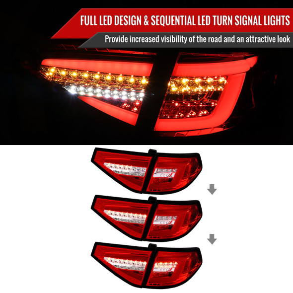 2008-2014 Subaru Impreza WRX Hatchback LED Sequential Tube Tail Lights(Chrome Housing/Red Lens)