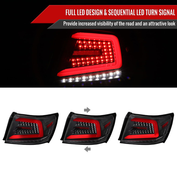 2008-2014 Subaru Impreza WRX/STI Red LED Sequential Turn Signal Tail Lights(Matte Black Housing/Clear Lens)