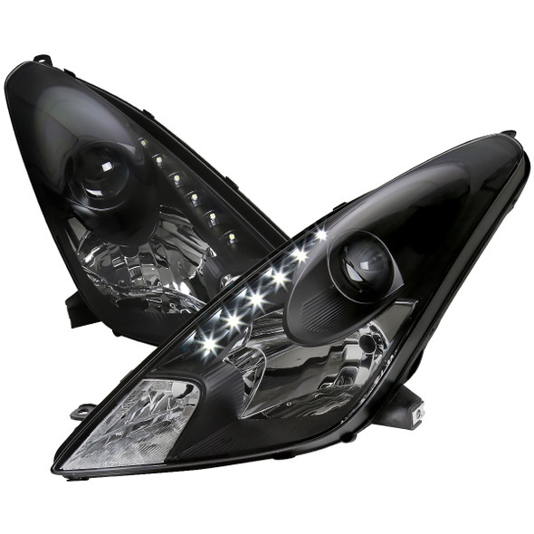 2000-2005 Toyota Celica Projector Headlights w/ SMD LED Light Strip (Matte Black Housing/Clear Lens)