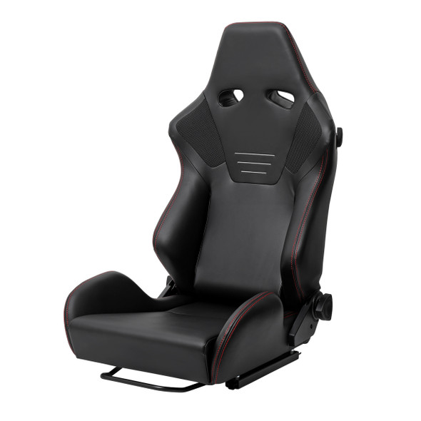 Universal Fully Adjustable Reclining Bucket Racing Seat - Durable Black PU Leather Upholstery (Includes Seat Sliders)