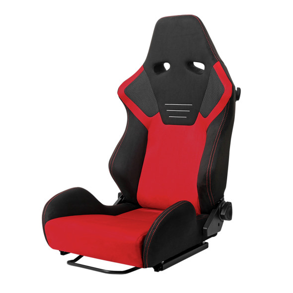 Universal Fully Adjustable Reclining Bucket Racing Seat - High-Performance Two-Tone Black & Red Suede with Enhanced Bolsters (Includes Seat Sliders)