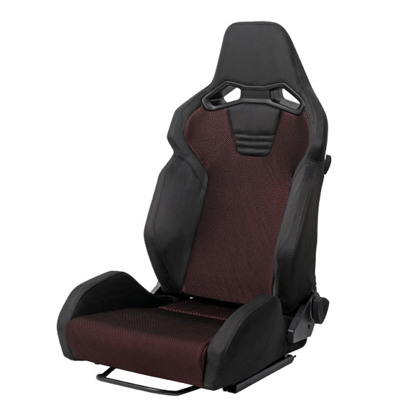 Universal Fully Adjustable Reclining Bucket Racing Seat - Sport Black Suede with Breathable Red Mesh Insert (Includes Seat Sliders)