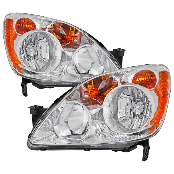 2005-2006 Honda CR-V Factory Style JP Headlights with Amber Reflectors (Chrome Housing/Clear Lens)