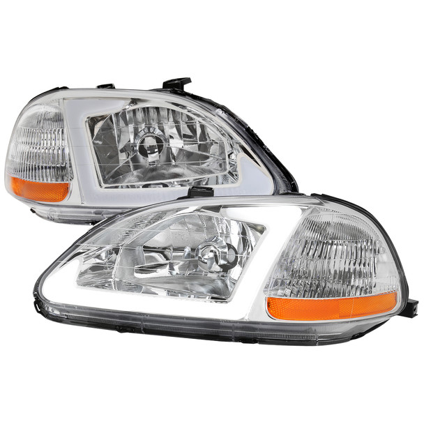 1996-1998 Honda Civic Coupe/Sedan LED Bar Factory Style Headlights (Chrome Housing/Clear Lens)