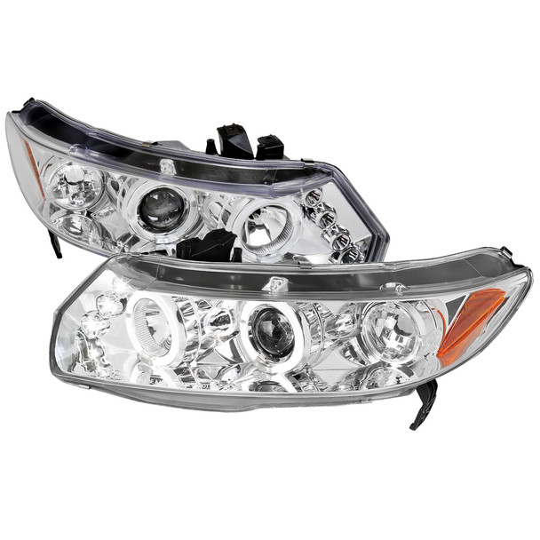 2006-2011 Honda Civic Coupe Dual Halo Projector Headlights (Chrome Housing/Clear Lens)