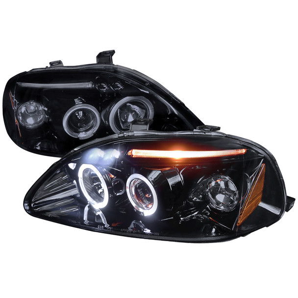 1996-1998 Honda Civic Dual Halo Projector Headlights (Glossy Black Housing/Smoke Lens)