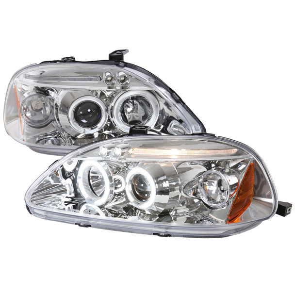 1996-1998 Honda Civic Dual Halo Projector Headlights (Chrome Housing/Clear Lens)