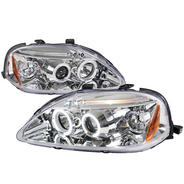 1999-2000 Honda Civic Dual Halo Projector Headlights (Chrome Housing/Clear Lens)