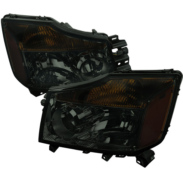 2004-2015 Nissan Titan/2004-2007 Armada Factory Style Headlights w/ Amber Reflectors (Chrome Housing/Smoke Lens)