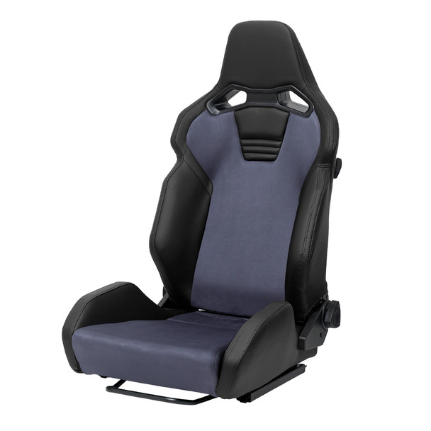 Universal Fully Adjustable Reclining Bucket Racing Seat - Custom Black PU Leather with Contrast Gray Suede Center (Includes Seat Sliders)