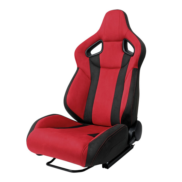 Universal Fully Adjustable Reclining Bucket Racing Seat - Two-Tone Black & Red Suede Upholstery (Driver Side Configuration with Sliders)