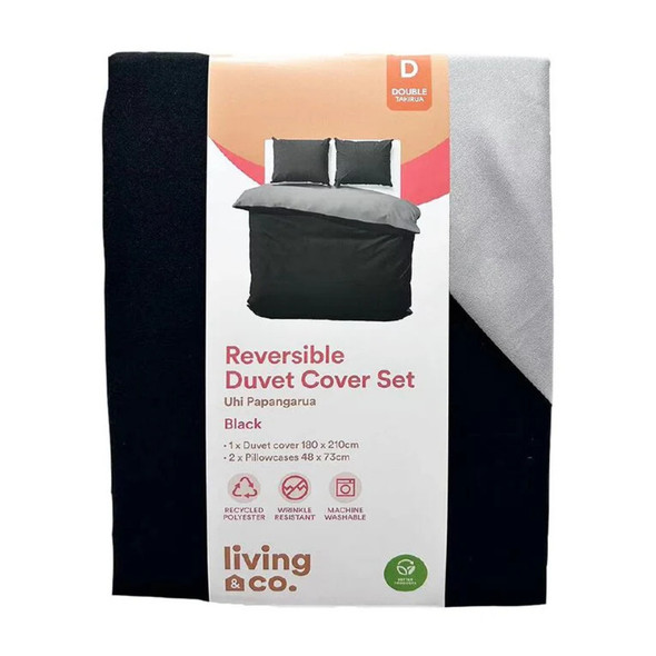 Duvet Cover Set Black/Grey Doub