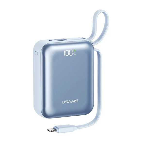 Mini Digital Display Dual-Cable Power Bank (10000mAh) Blue