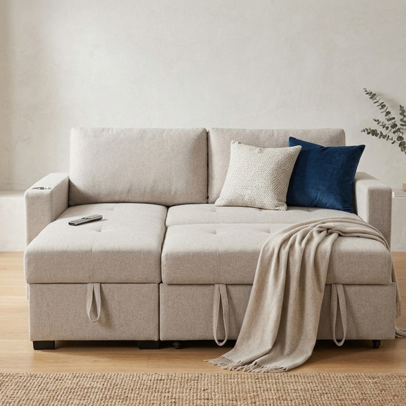 Sofa Bed with Pull-out Beige