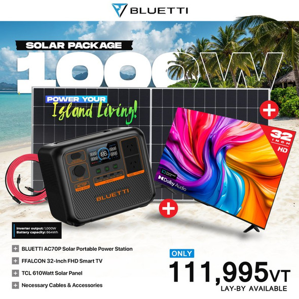 Bluetti AC70P 1000W/864Wh - 610W Solar Panel + 32" HD TV