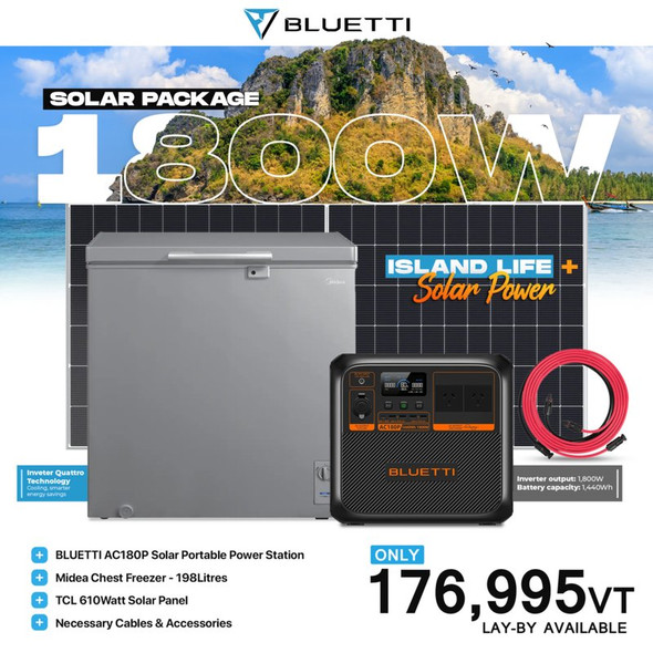 Bluetti AC180P 1800W/1440Wh - 610W Solar Panel + 198L Midea Deep Freezer