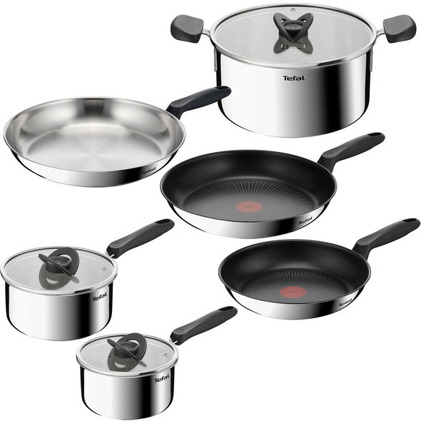 Tefal Space+ Everyday Chef Induction Stainless Steel 6pc Set Mixed Coating