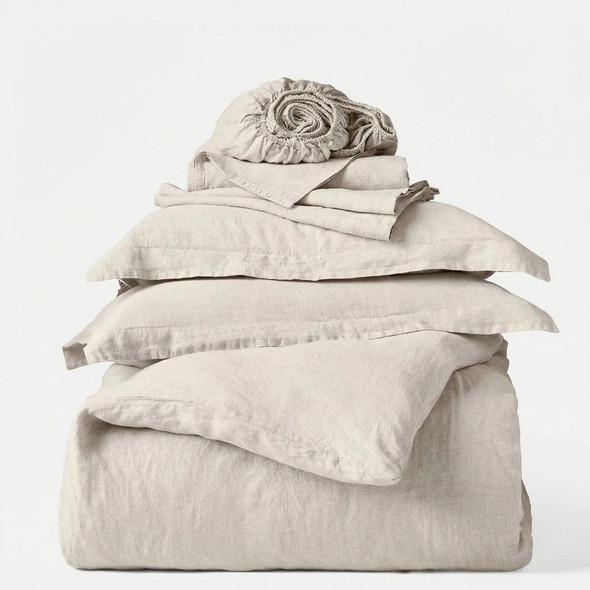 Living & Co 100% Washed Cotton Sheet Set Stone Sand Double