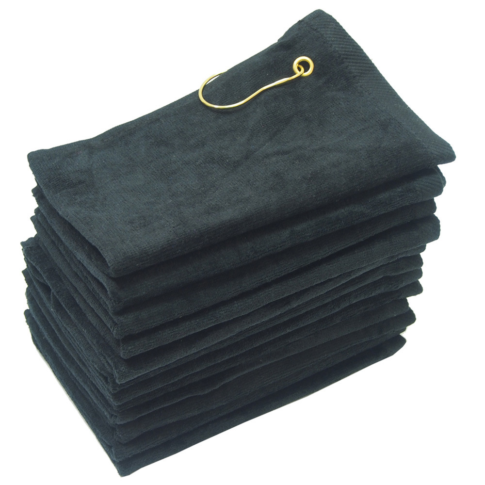 Wholesale Towels > 16x26 Black Golf Towels with Corner Grommet & Hook