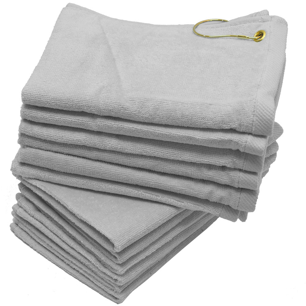 Wholesale Tri-fold Waffle Microfiber Golf Towels in Bulk, White