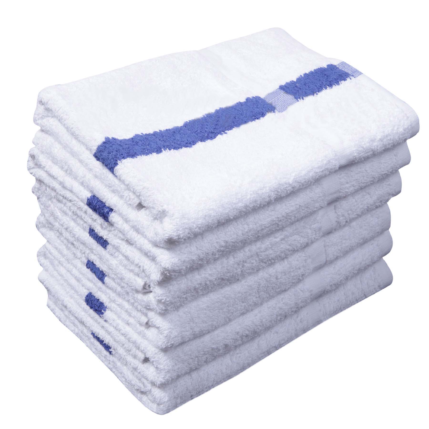  Blue Center Stripe 120 White Towels Bulk – Economical